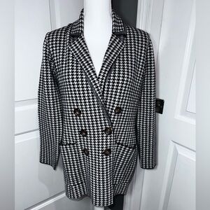 Marled Houndstooth Coatigan Jacket Soft Double Breasted Knit Size S
